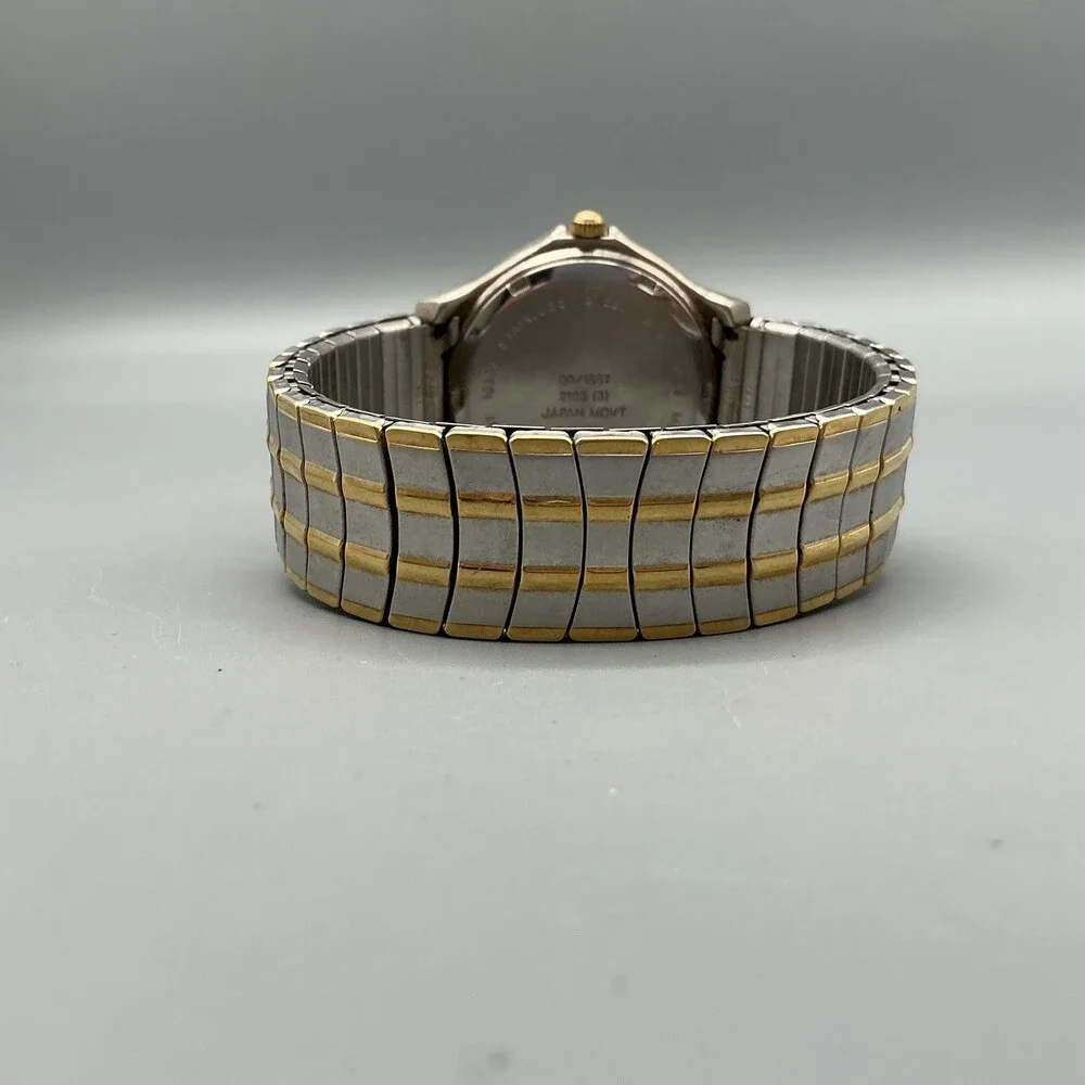Armitron 20/1367 Mens Watch 37mm Silver Gold Two Tone Stretch Day Date New Batt